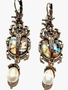Scarab Lever‑Back Earrings – Abalone Mother‑of‑Pearl